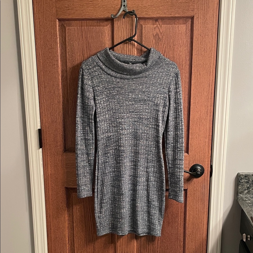 Charlotte Russe Gray Ribbed Cowl Neck Sweater Dress